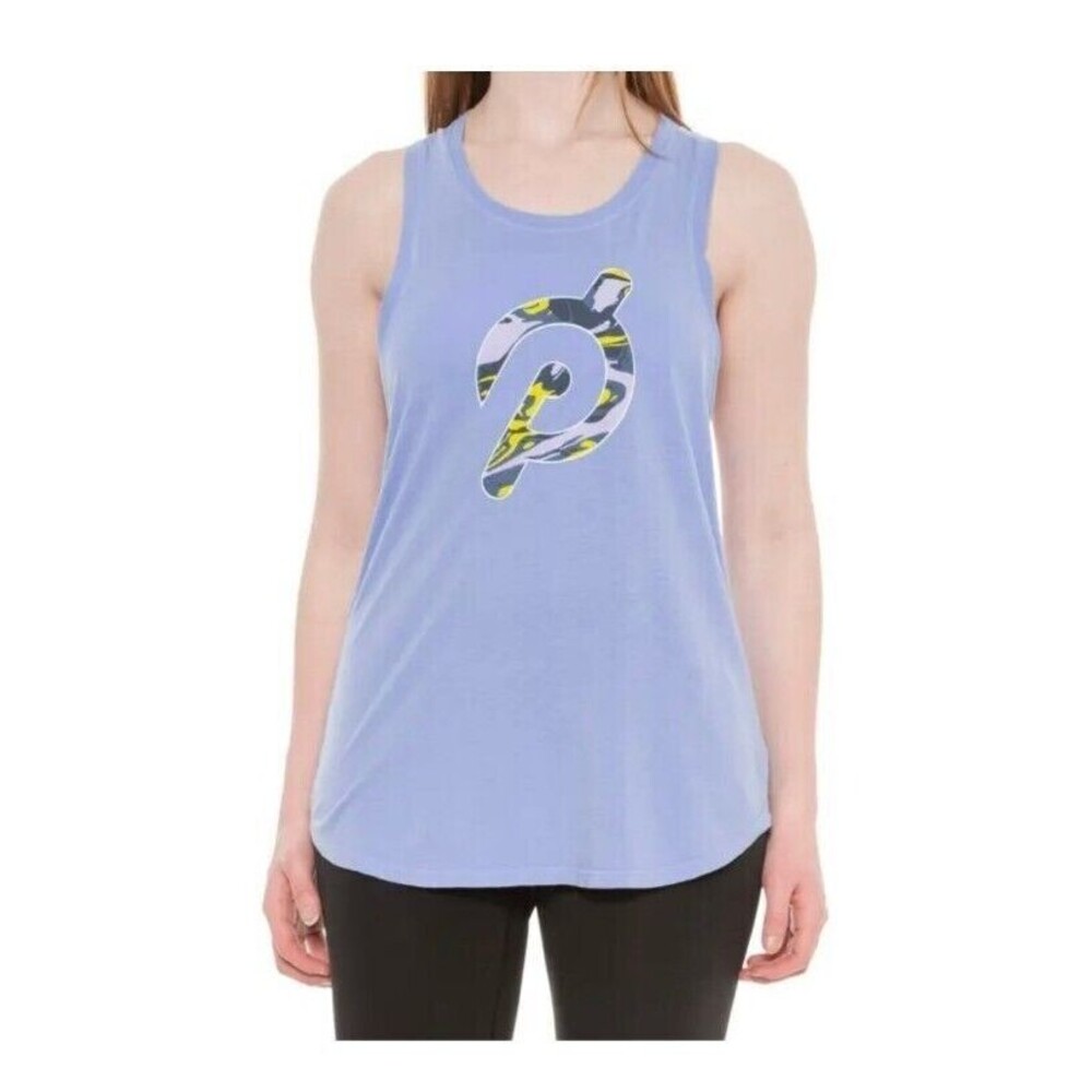 Peloton Tank Top Womens Small Blue Flow Racer Logo Graphic Gym Work Out Active